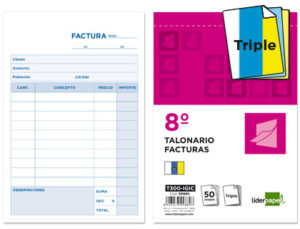 TALONARIO LIDERPAPEL FACTURAS 8º ORIGINAL Y 2 COPIAS T300 CON I.G.I.C.