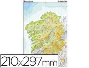 MAPA MUDO COLOR DIN A4 GALICIA FISICO